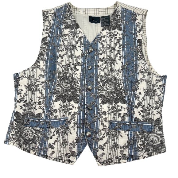 Lizwear Vintage 90s Vest Womens size Large Rose print tapestry - Picture 1 of 6
